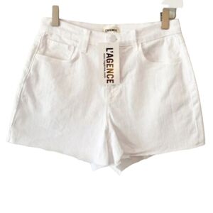 L'AGENCE White High-Rise Denim Shorts